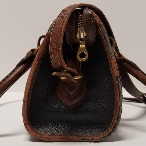 Dooney & Bourke Black & Burnt Cedar Leather Satchel - Vintage - Picture 5 of 16